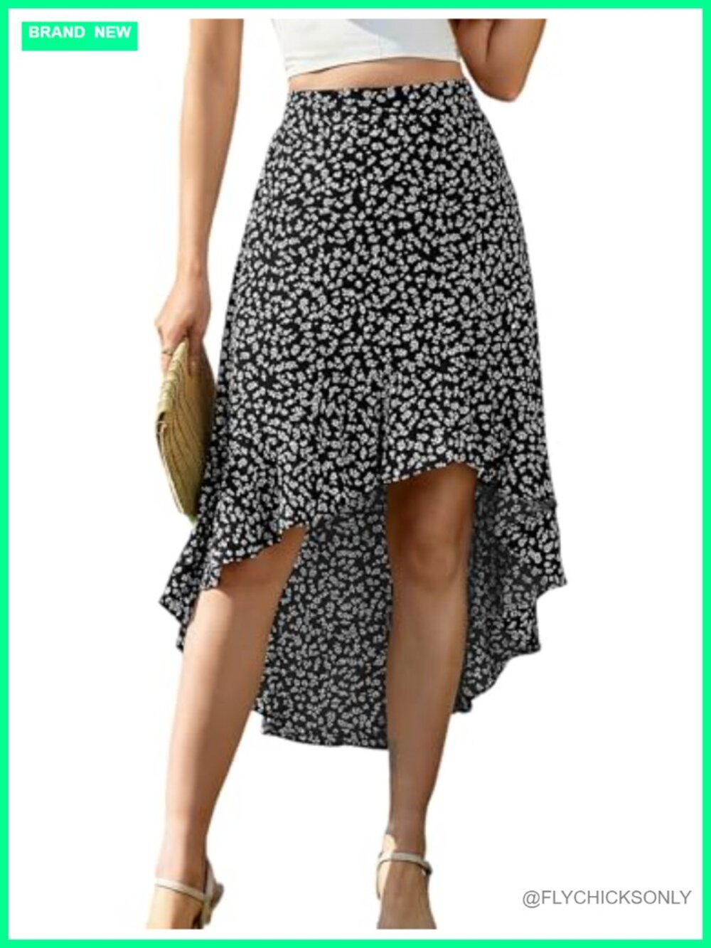 ANRILITA Women's High Low Maxi Skirt Asymmetrical Ruffle Elastic Waist Flowy